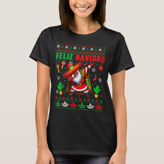 Feliz Navidad Xmas Sweater Santa Sombrero Dabbing  T-shirt (Voorkant)