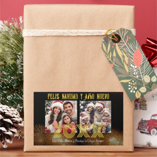 Feliz Navidad y Año Nuevo Elegant Script Foto Rechthoekige Sticker (Feestdagen)