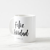 Feliz Navidad | Zwart en wit handgeschreven script Koffiemok (Voorkant links)