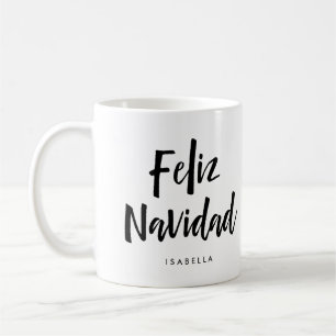 Feliz Navidad   Zwart en wit handgeschreven script Koffiemok