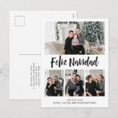 Feliz Navidad| Zwart-wit multi-fotoraster Feestdagenkaart (Voorkant / Achterkant)