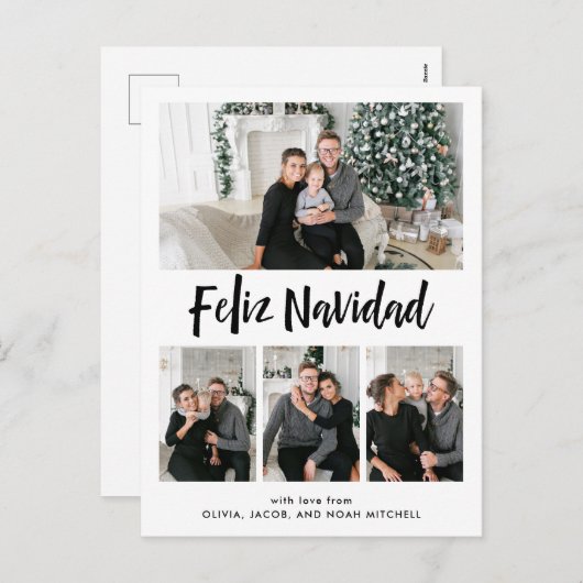 Feliz Navidad| Zwart-wit multi-fotoraster Feestdagenkaart (Voorkant / Achterkant)