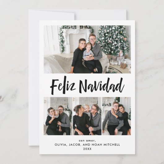Feliz Navidad| Zwart-wit multi-fotoraster Feestdagenkaart (Voorkant)