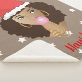 Feliz Navidad, Zwarte Vrouw, Santa Hoed, Bubblegum Sherpa Deken (3/4)