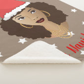 Feliz Navidad, Zwarte vrouw, witte sterren, bruin Sherpa Deken (3/4)