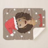 Feliz Navidad, Zwarte vrouw, witte sterren, bruin Sherpa Deken (Voorkant (horizontaal))