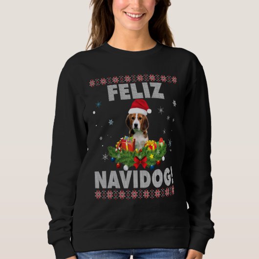 Feliz Navidog Beagle Dog Ugly Sweater Santa Merry (Voorkant)