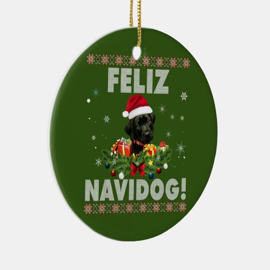 Feliz Navidog Black Labrador Dog Ugly Sweater Keramisch Ornament (Rechts)
