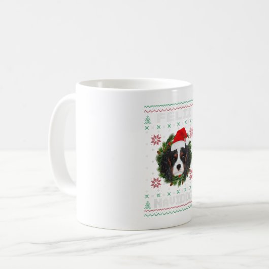 Feliz Navidog Cavalier Dog Santa Hat Ug Koffiemok (Voorkant links)