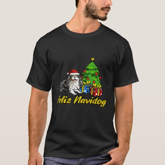 Feliz Navidog Cavalier King Charles Spaniel Santa  T-shirt (Voorkant)