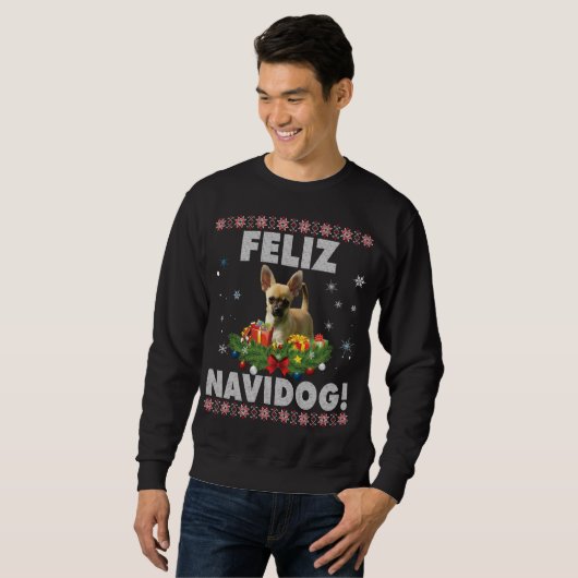 Feliz Navidog Chihuahua Dog Ugly Sweater Santa Chr (Voorkant volledig)
