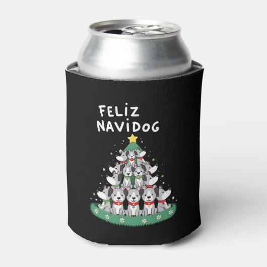 Feliz Navidog Christmas Dog T-Shirt, Funny Cute Xm Blikjeskoeler (Blikje Voorkant)