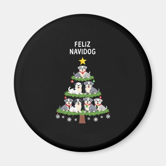 Feliz Navidog Christmas Dog T-Shirt, Funny Cute Xm Magneet (Voorkant)