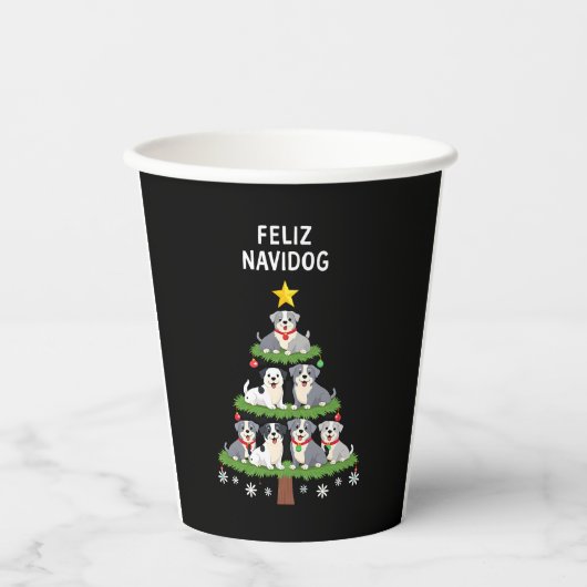 Feliz Navidog Christmas Dog T-Shirt, Funny Cute Xm Papieren Bekers (Voorkant)