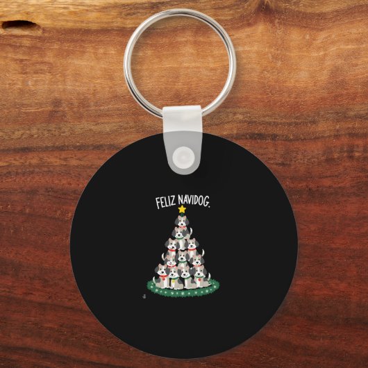 Feliz Navidog Christmas Dog T-Shirt, Funny Cute Xm Sleutelhanger (Voorkant)