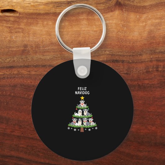 Feliz Navidog Christmas Dog T-Shirt, Funny Cute Xm Sleutelhanger (Voorkant)