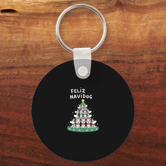 Feliz Navidog Christmas Dog T-Shirt, Funny Cute Xm Sleutelhanger (Voorkant)