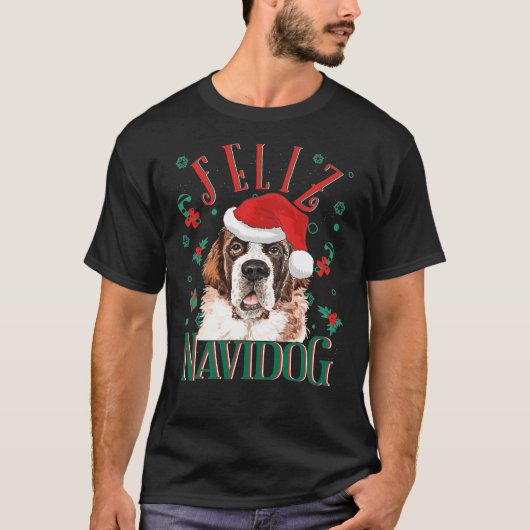 Feliz Navidog Cute Saint Bernard Dog Wearing Chris T-shirt (Voorkant)