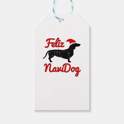 Feliz Navidog Dachshund Christmas Cadeaulabel (Voorkant)