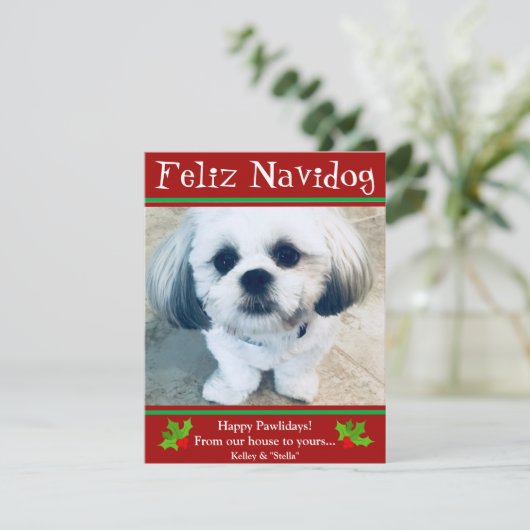 Feliz Navidog Dog met kerstcadeaukaart Feestdagenkaart (Staand voorkant)