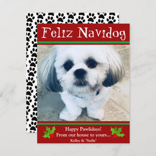 Feliz Navidog Dog met kerstcadeaukaart Feestdagenkaart (Voorkant / Achterkant)