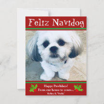 Feliz Navidog Dog met kerstcadeaukaart