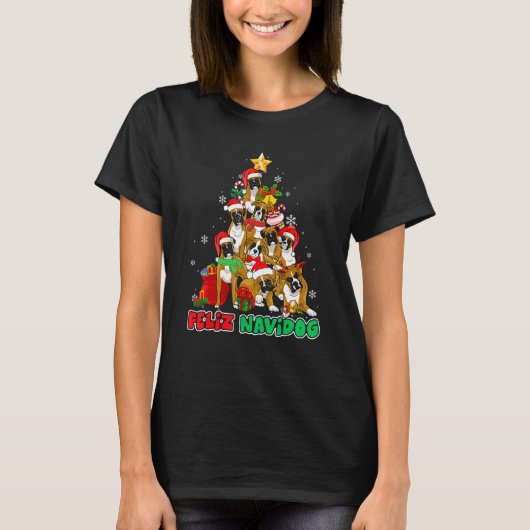 Feliz Navidog Feliz Navidad Christmas Boxer Dog T-shirt (Voorkant)