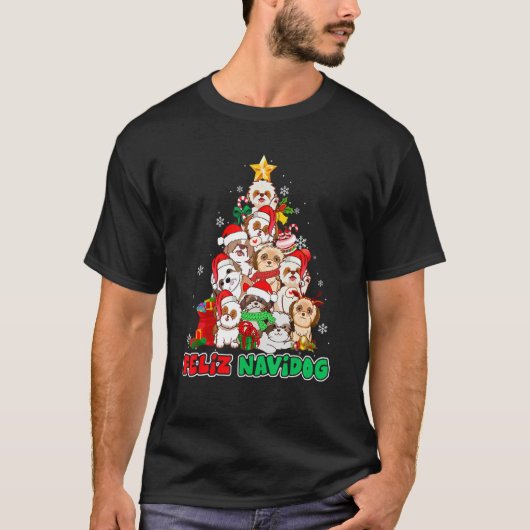 Feliz Navidog Feliz Navidad Christmas Shih Tzu Dog T-shirt (Voorkant)