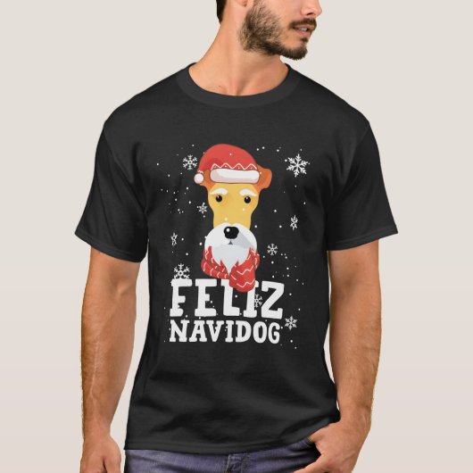 Feliz Navidog Fox Terrier Draad Hond Grappige Kers T-shirt (Voorkant)