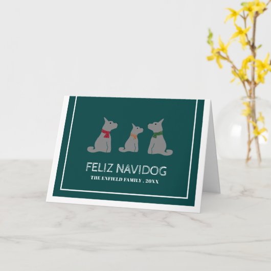 Feliz Navidog, Funny Spain Kaart (Gele Bloem)