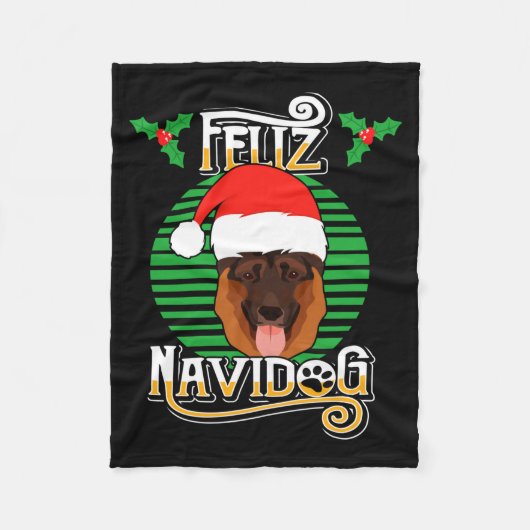 Feliz Navidog German Shepherd Dog Holiday Merry Ch Fleece Deken (Voorkant)