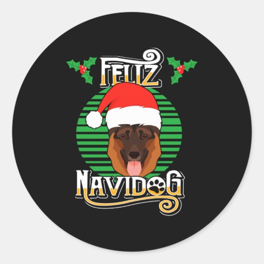 Feliz Navidog German Shepherd Dog Holiday Merry Ch Ronde Sticker (Voorkant)