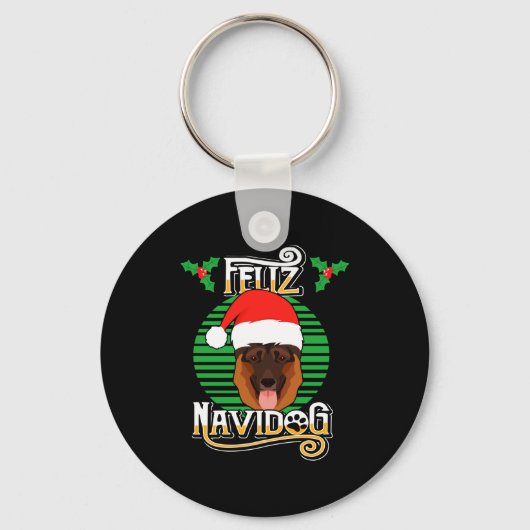 Feliz Navidog German Shepherd Dog Holiday Merry Ch Sleutelhanger (Voorkant)