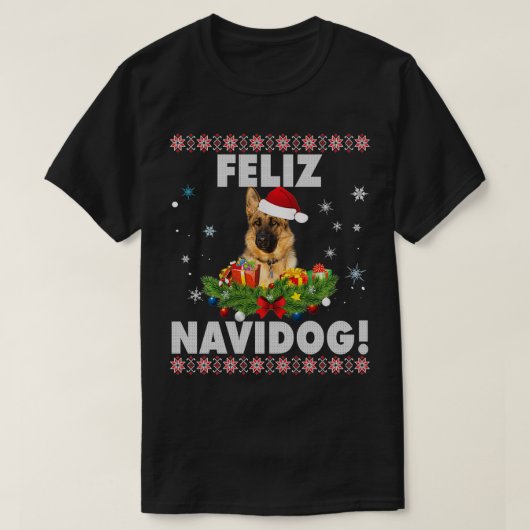 Feliz Navidog German Shepherd Dog Ugly Sweater Chr T-shirt (Design voorkant)