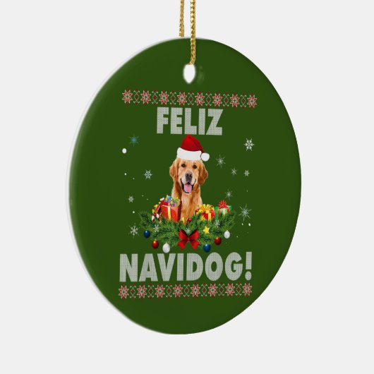 Feliz Navidog Golden Retriever Dog Ugly Sweater Keramisch Ornament (Rechts)
