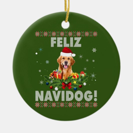 Feliz Navidog Golden Retriever Dog Ugly Sweater Keramisch Ornament (Voorkant)