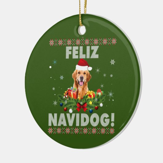 Feliz Navidog Golden Retriever Dog Ugly Sweater Keramisch Ornament (Links)