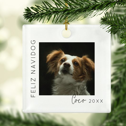 Feliz Navidog | Pet Foto Kerstboom Metalen Ornament