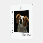 Feliz Navidog | Pet Foto Kerstboom Metalen Ornament (Voorkant links)