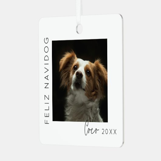 Feliz Navidog | Pet Foto Kerstboom Metalen Ornament (Voorkant links)
