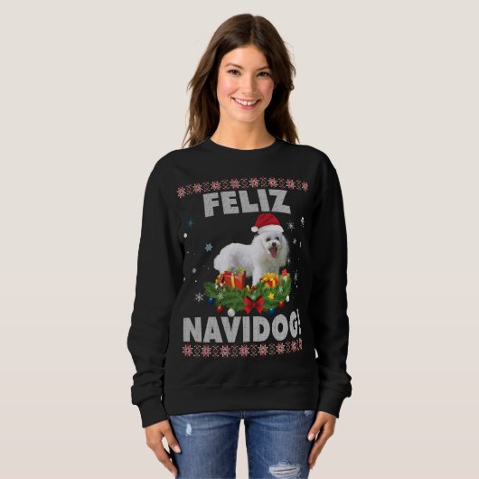 Feliz Navidog Poodle Dog Ugly Sweater Kerstmis Sa (Voorkant volledig)