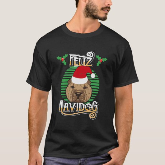 Feliz Navidog Shar Pei Hondenvakantie Vrolijk Kers T-shirt (Voorkant)