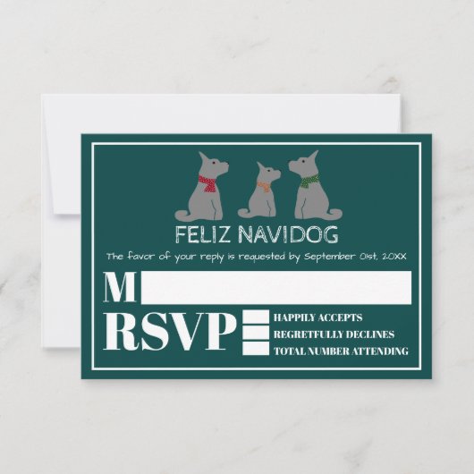 Feliz Navidog, Spaanse kerstpartij RSVP Kaartje (Voorkant)