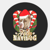 Feliz Navidog Tbull With Santa Claus Hat Ttie Chri Ronde Sticker (Voorkant)