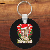 Feliz Navidog Tbull With Santa Claus Hat Ttie Chri Sleutelhanger (Voorkant)