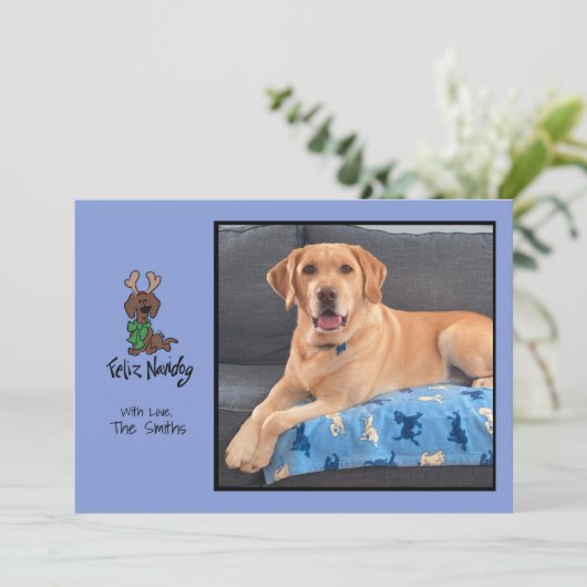 Feliz Navidog teckel rendier personaliseren foto Feestdagenkaart (Staand voorkant)