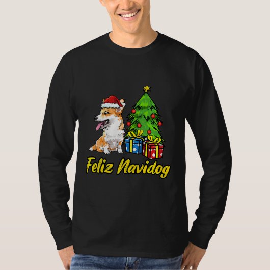 Feliz Navidog Welsh Corgi Santa Hat Kerstmis T-shirt (Voorkant)