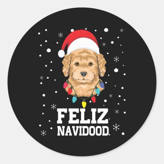 Feliz Navidood Goldendoodle Labradoodle Ronde Sticker (Voorkant)