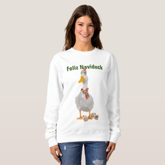 Feliz Naviduck Grappig Eend Kerst Sweatshirt (Voorkant volledig)