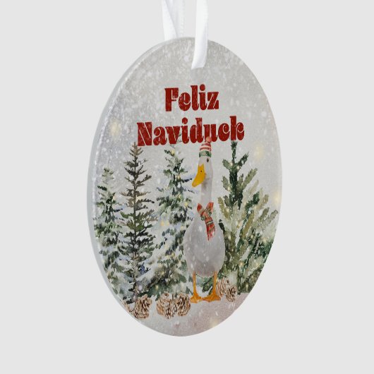 Feliz Naviduck Waterverf Duck  Ornament (voorkant)